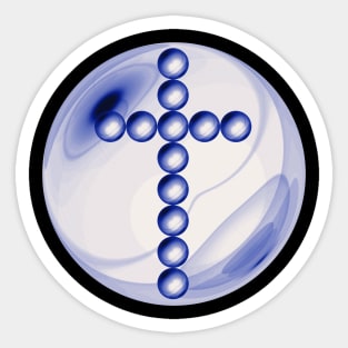 Blue and White Cross in Glass Ball Sticker